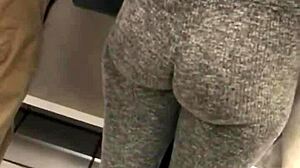 Hidden camera captures amazing brunette's ass in public