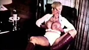 Classic blonde in vintage outfit indulges in solo masturbation and pussy play