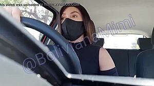 Gostosa's solo car ride with natural tits and squirting orgasm