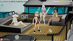 कार्टून ऑर्गी में लक्जरी नौका पर गुदामैथुन और बड़े लिंग के साथ